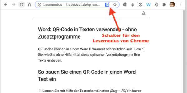 So sieht der Lesemodus von Chrome aus