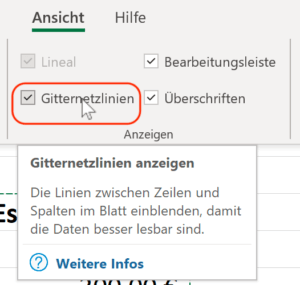 Option zum Deaktivieren von Gitternetzlinien