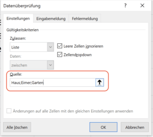 Vorgaben für eine Dropdown-Liste in Excel