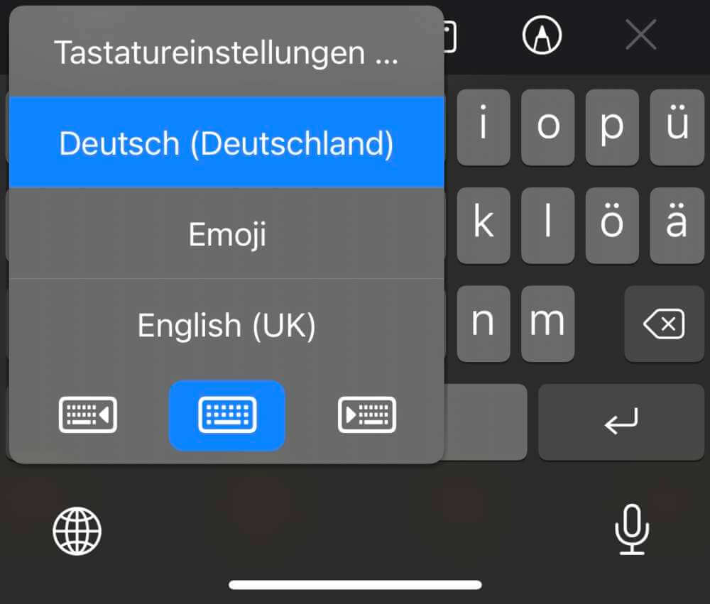 Auswahl englische Tastastur in iOS