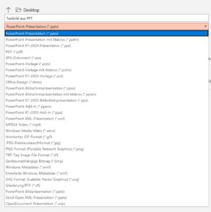 Auswahl der Bildformate in Powerpoint