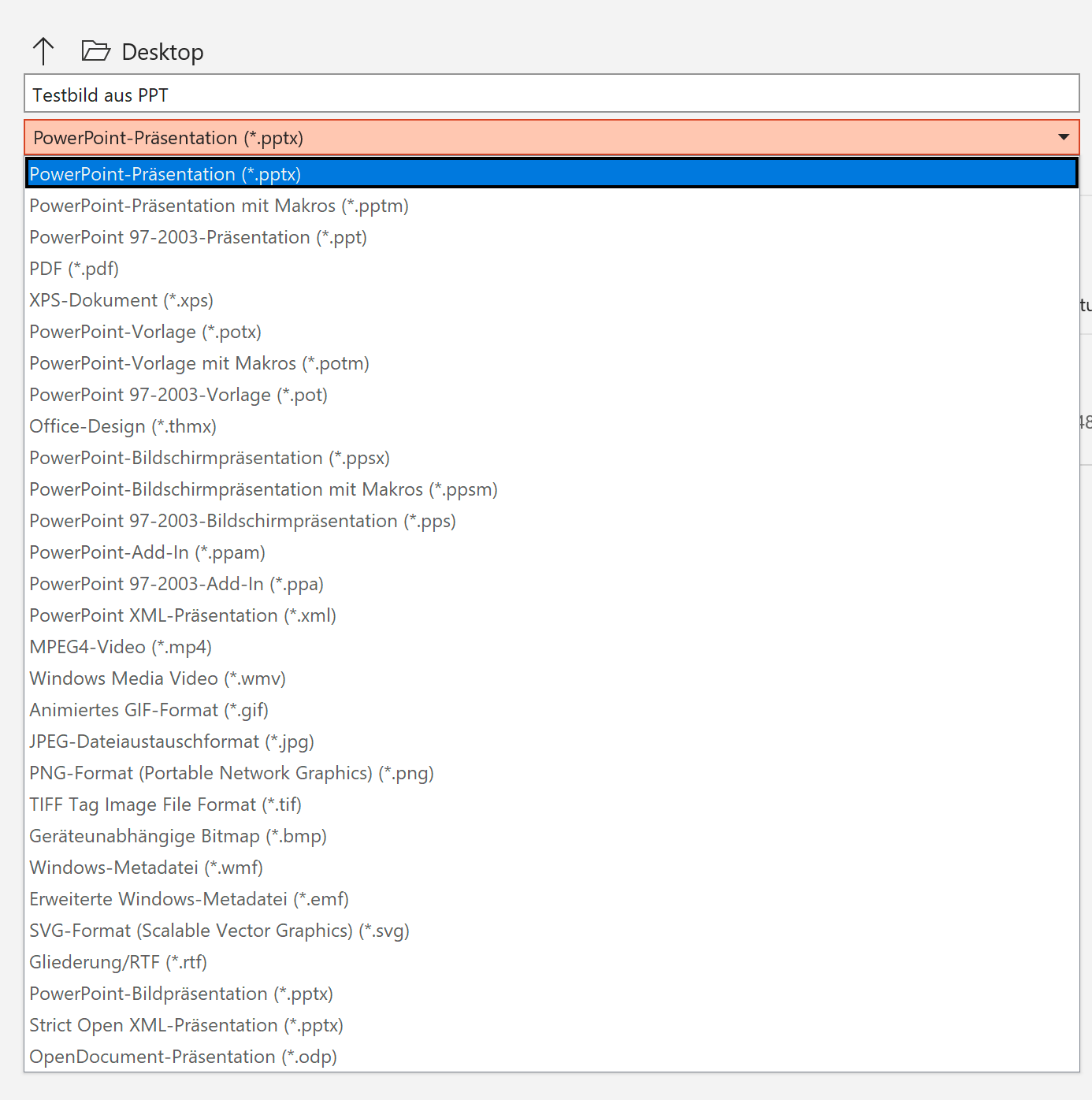 Auswahl der Bildformate in Powerpoint