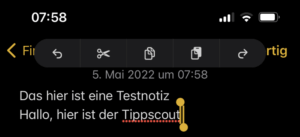 Bearbeitungsleiste in Apple Notizen
