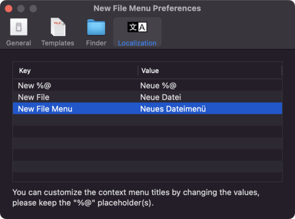 Sprachanpassung in New File Menu