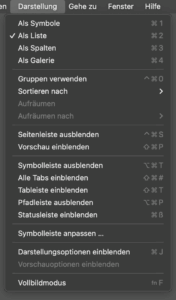 Menü des Finders in MacOS mit der Option, die Statusleiste zu aktivieren.