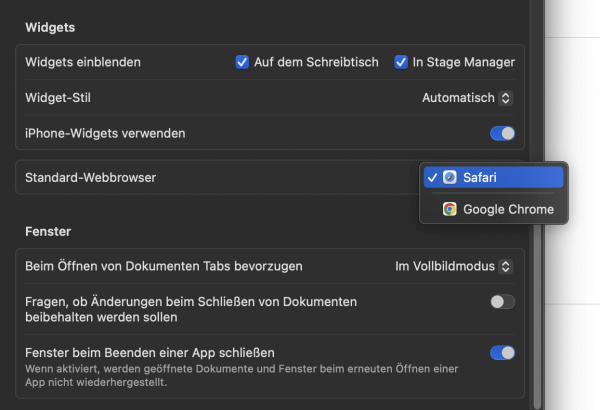 Systemeinstellungen in MacOS zum Ändern des Standard Browsers.